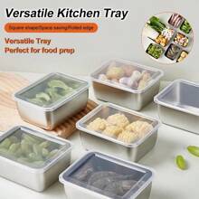 5pcs Stainless Steel Food Storage Containers - Leakproof, Freezer Friendly, Square Bento Boxes For School, Office, Picnic, Kitchen And Dining - Multifunctional Metal Lunch Box With Flip Lids - Silver - View 10