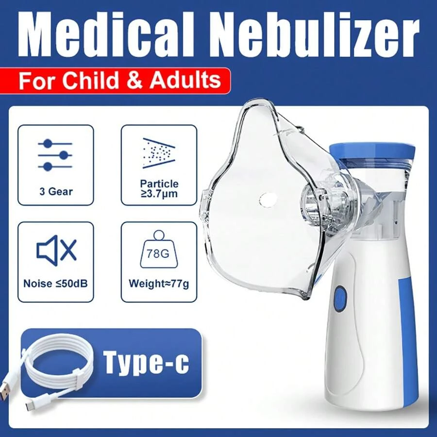 1pc Portable Ultrasonic Nebulizer, Medical Grade Silent Nebulizer Inhaler Humidifier - Blue - View 1