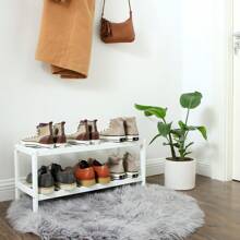SONGMICS Schuhregal mit 3 Ebenen, Schuh-Organizer mit 2 Ebenen, aus Bambus, Regal für Schuhe, Schuhablage, Standregal, Schuhaufbewahrung, für Wohnzimmer, Flur, Schlafzimmer, weiß LBS213WT - Weiss - Übersicht 7