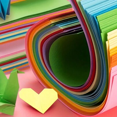 100 folhas quadradas de origami colorido, 5 tamanhos diferentes, origami colorido criativo feito à mão, recortado em papel, papel para cópia, papel impresso, papel colorido criativo faça você mesmo de cor sólida, material escolar, volta às aulas