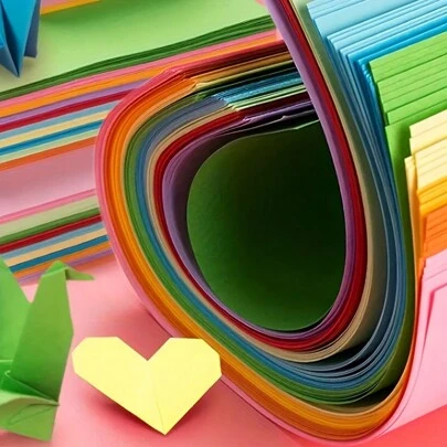100 Blatt quadratisches farbiges Origami, 5 verschiedene Größen, kreatives farbiges handgemachtes Origami, Papier-Schnitzerei, bedrucktes Kopierpapier, farbenfrohe kreative einfarbige Bastel-Papiere, Schulbedarf, Schulanfang