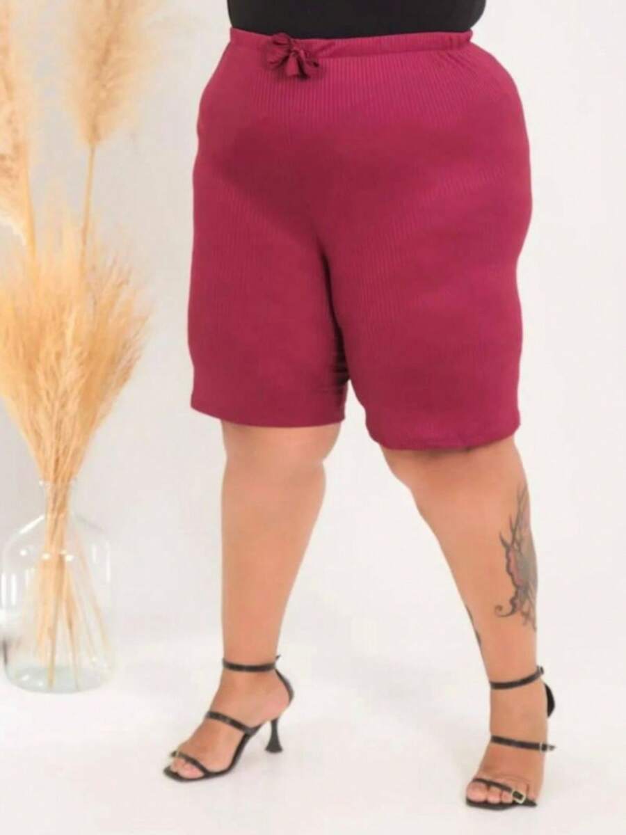 Bermuda Women's Plus Size Comfortable Ribbed Mesh - Màu Đỏ Sâu - Xem 1