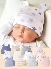 3入組寶寶帽子，透氣舒適柔軟，可愛的熊耳朵，適用於秋冬款式