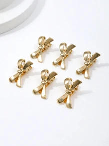6pcs Bow Hairclips, Cute Sweet Girl Small Size Bangs Clips, Side Clips, Claw Clips - Gold - View 5
