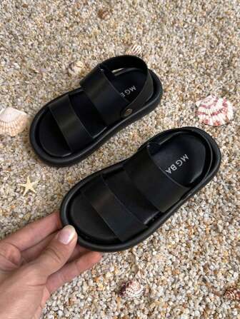 1pair Children's Fashionable Breathable And Non-Slip Round-Toe Sandals, Boys' Slippers With Soft Soles, Suitable For Summer