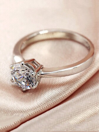 1 anillo de bodas para mujeres, estilo clásico minimalista, anillo de diamantes simulados que brilla, elegante anillo decorado para propuesta/compromiso/boda, adecuado para mujeres