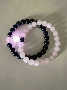 ATLVXJL 2pcs/Set Couple Luminous Heart Jewelry Set, Black Beaded Bracelet, Valentine's Day Gift - Multicolor - View 6