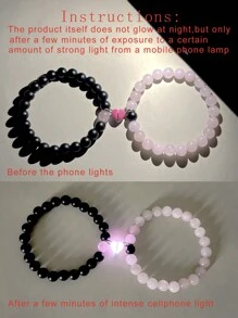 ATLVXJL 2pcs/Set Couple Luminous Heart Jewelry Set, Black Beaded Bracelet, Valentine's Day Gift - Multicolor - View 10