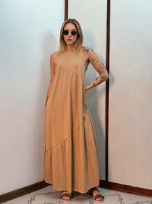 Women Long Dresses - Camel - View 1