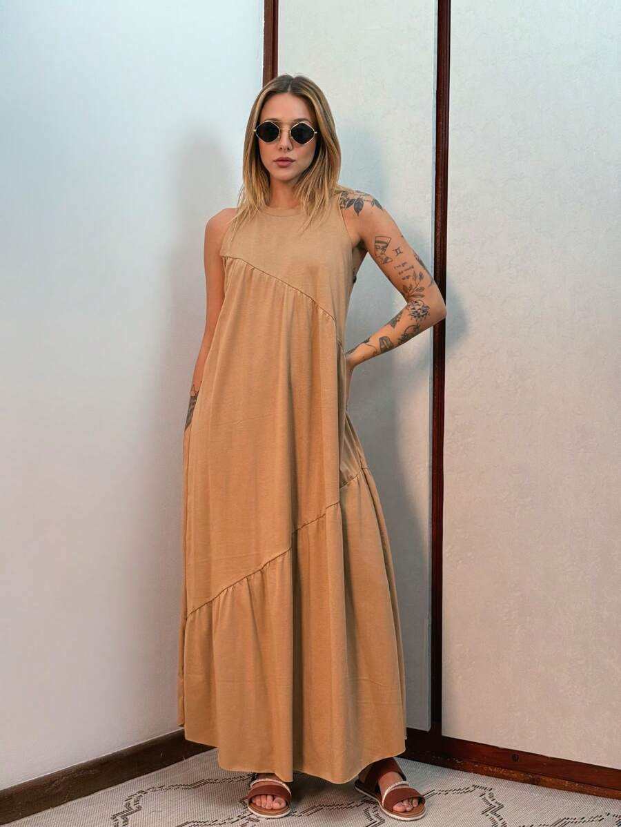 Women Long Dresses - Camel - View 1