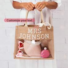Personalized Custom Mrs Transparent Tote Bag Beach Pool Rustic Wedding Engagement Bachelorette Hen Party Bridal Shower Honeymoon Gift Bride Present(Only Contain The Bag) Letter Portable,Multifunction,Versatile,Lightweight,Functional,Practical Fashionable,Contracted,Vacay Vibes/Vacation,Minimalist,Basics,Leisure,Commuting,Business Casual Custom,Unique,Customized Treasure Finds,Winter Fashion,Christmas/Holiday Gift,Personalized Gifts For Women,Travel Bag,Clutch Bag/Handbag,Shoulder Tote Bag,Tote Bag Large Ideal Gifts For Her Friends,Women, Rookies & White-Collar Workers For Anniversaries,For Christmas,For Fall/Autumn,For Holiday/ Vacation,For Outdoors/Outings/Travel/Hiking/Stadium/Sports/Climbing - Beige - View 1
