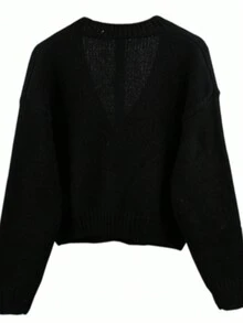 Cárdigan de punto jacquard con manga larga y estampado de cara sonriente para mujer, otoño/invierno - Multicolor - Ver 2