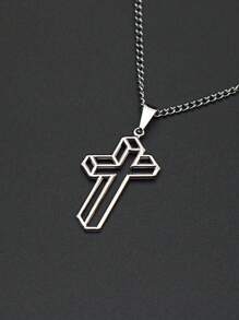 Unisex Chain Necklace GRUMER Silver Cross  Hollow 3D In Plated Steel Does Not Turn Black - 鏈帶吊墜 - 查看 2