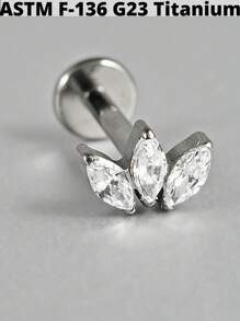 1 件马眼形锆石 G23 纯钛耳钉 16G 内螺纹三锆石螺旋 Cz 花形耳屏穿孔珠宝