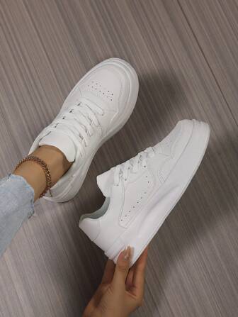 女士四季休闲运动鞋，白色/黑色/绿色/黄色/红色/棕色防滑轻便运动鞋，厚底运动鞋，圆头系带女鞋，适合派对、日常穿着、学生礼物