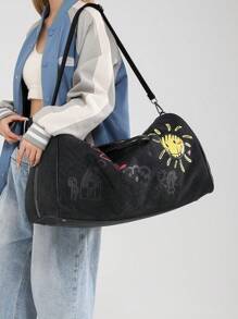 BAILEE A Casual Fashion Solid Color Graffiti Style Large Capacity Travel Bag, Suitable For Shoulder Carry, Outfit Matching, And Also As A Gift Choice - Black - View 5