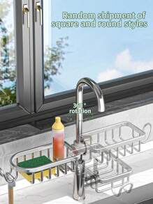 1pc Stainless Steel Kitchen Faucet Storage Rack, Kitchen Organizer, Showerhead Shelf For Bathroom - Silver - View 5