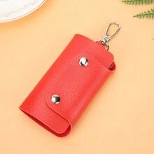 1pc Minimalist PU Leather Key Chain Cover, Compact Multifunctional Car Key Holder, Keychain Accessories Gift - one-size - View 10