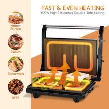 Aigostar Sandwich Toaster Panini Press, Deep Fill Toastie Maker, Electric Health Grill With Non-Stick Plates, 180° Flat Open, Stainless Steel, Easy To Clean, 800W - York - UK Plug(220-240V) - View 2