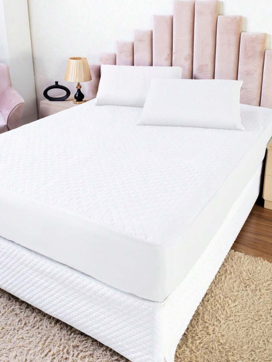Waterproof Mattress Protector Cover With Elastic For Queen King Or Single Bed Quilted - 白色 - 查看 1