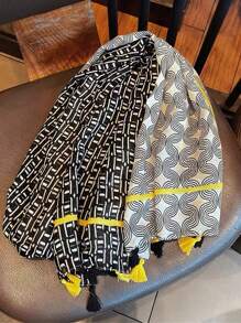 1条180*85厘米沙滩巾，女士防风柔软头巾，时尚新款防沙围巾，户外防晒流行薄披肩，奢华印花长方形围巾，四季流苏头巾，头巾，配饰，女士秋冬情人节礼物 - 彩色 - 查看 6