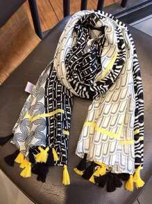 1条180*85厘米沙滩巾，女士防风柔软头巾，时尚新款防沙围巾，户外防晒流行薄披肩，奢华印花长方形围巾，四季流苏头巾，头巾，配饰，女士秋冬情人节礼物 - 彩色 - 查看 4