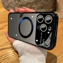 1 个黑色磁性镀层硬壳保护壳，带大窗口，玻璃相机镜头保护，透明 PC 硬壳，超薄，防指纹，防尘，防刮擦，兼容 iPhone 15 Pro/15 Pro Max/15 Plus/15/14 Pro/14 Pro Max/14 Plus/14/13 Pro/13 Pro Max/13/12 Pro/12 Pro Max/12/11 Pro Max/11/11 Pro - 黑色 - 查看 9