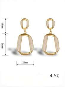 1 Pair Of Elegant Asymmetrical Geometric Square Earrings, Long And Flexible Pearlescent White Glazed Resin Inlaid Square Dangle Earrings, High-End Chic Earrings Suitable For Women Everyday Wear - White - View 8
