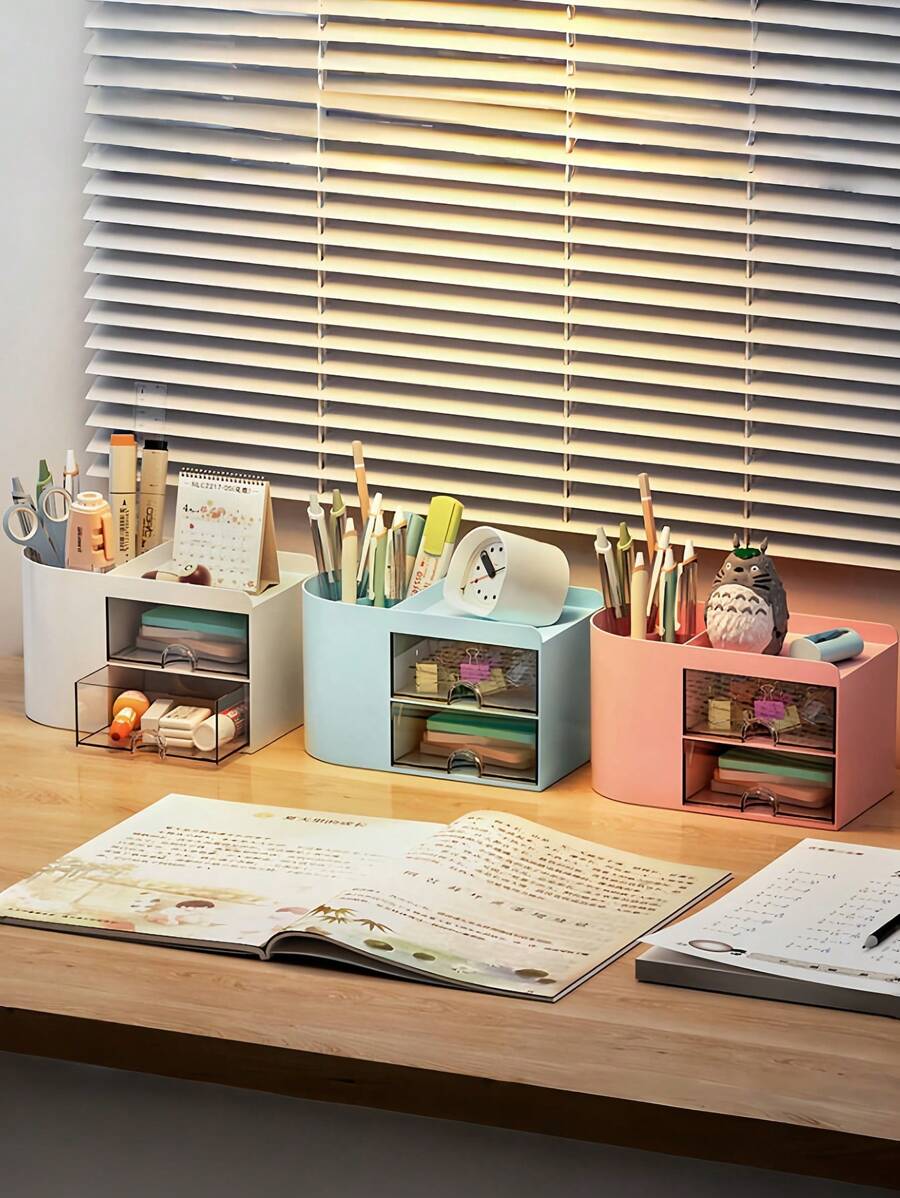 1pc 桌面收纳盒 笔筒 手机收纳 美妆收纳 化妆品整理架 化妆品展示架 学生宿舍收纳盒 文具收纳 适用于笔 小工具 化妆品 彩妆蛋 粉扑 口红 眼影 多功能收纳盒