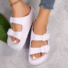 Women's Sandals,Stylish,Waterproof Beach Slides,Comfortable,EVA Flats,Adjustable Double Buckles - 白色 - 查看 7