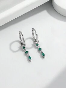 1 件清新 925 纯银欧美风格水滴形耳环，带锆石，几何耳钉装饰珠宝，适合夏季