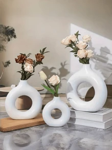 1 个甜甜圈形花瓶，家居装饰，人造花储物瓶，婚礼派对，卧室和客厅装饰，餐桌和酒店装饰，艺术花瓶（塑料材质，无法盛水），万圣节，圣诞节礼物，假花架，艺术装饰 - 彩色 - 查看 5