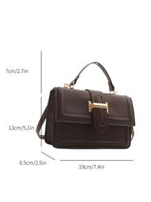 复古纯色极简金属锁扣方形单肩斜挎包，带迷你手提包，适合少女、大学生、年轻职业女性，可用于办公室、大学、工作、商务、通勤、户外、旅行等场合，复古风格女包，新年礼物佳选 - 棕色 - 查看 4