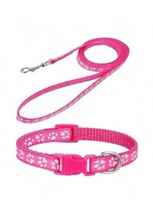1 Set Of Cute Dog Paw Print Leash And Collar Set, Made Of Polypropylene Material With Bell, Equipped With Adjustable Buckle, Fashionable And Collar, Suitable For Small Dogs And Cats, With Multiple Colors To Choose From