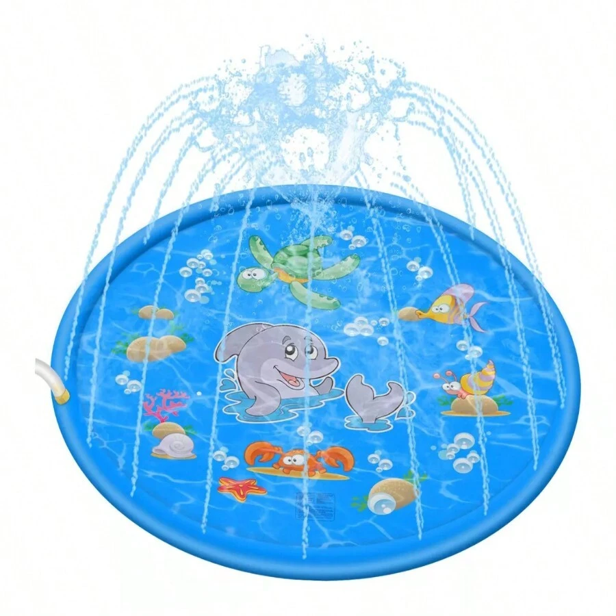 Alberca Tapete Acuático 170cm*170cm Chapoteadero Rociar Agua Al Aire Libre Tapete A Prueba De Salpicaduras Inflable El Mejor Juguete Para Vacaciones Fines De Semana Divertido - AZUL 170CM - Ver 1