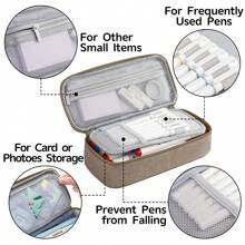 Large Pencil Case,Pencil Pouch With Zipper Compartments,Aesthetic Pencil Case For Adults,Stationery Pouch Pen Case For Office,Suitable For Junior High School Primary School Boys And Girls College Student - 卡其色 - 查看 3