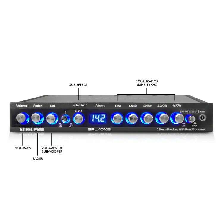 Ecualizador Pre-amp 5 Bandas Efecto Epicentro 9volt Steelpro - Negro - Añade 2