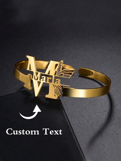 Personalized Name Bangle For Women Girls Stainless Steel Custom Names Butterfly Adjustable Back Bracelet Jewelry Gift ,Silver,Gold,Stylish,Colorful,Vintage,Simple,Unisex,Casual,Cuties,Custom,Personalized,Unique,Ideal Gifts For Him,Ideal Gifts For Her,Her,Boyfriend,Girlfriend,Dad,Mom,Family,Friends,For Anniversaries,For Birthdays,For Graduation,For Prom,For Party,Promseason