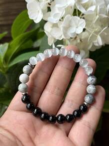 1入組楓葉貓眼石天然石手鐲，帶來好運、財富和健康，男女皆宜的完美禮物 - 彩色 - 查看 6