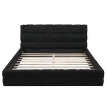 MERAX Queen Size Upholstered Platform Bed With Thick Fabric, Grounded Bed With Solid Frame - Black - View 5
