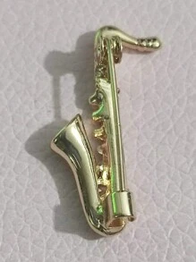 1 Peça Novo Broche com formato de Saxofone, alfinete de lapela de cristal para acessório de trajes de músicos - Dourado - Visão 5