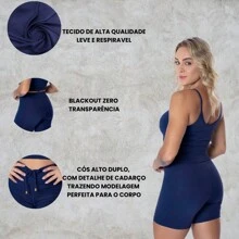 Kit 2 Short Set With Fitness Laces And Top Zero Transparency Gym High Waist - 藏蓝色 - 查看 3