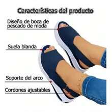 Sandalias de Cuña Media con Punta Abierta Básica Para Mujer, Sandalias de Punta Abierta Para Mujer Zapatos Zapatillas de Deporte Cuñas de Moda Para Mujer Alpargatas Zapatos Deportivos de Verano,Negro Azul Rosa Rojo - Azul Marino - Ver 3