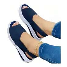 Sandalias de Cuña Media con Punta Abierta Básica Para Mujer, Sandalias de Punta Abierta Para Mujer Zapatos Zapatillas de Deporte Cuñas de Moda Para Mujer Alpargatas Zapatos Deportivos de Verano,Negro Azul Rosa Rojo - Azul Marino - Ver 1