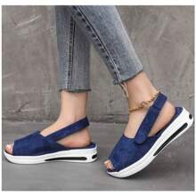 Sandalias de Cuña Media con Punta Abierta Básica Para Mujer, Sandalias de Punta Abierta Para Mujer Zapatos Zapatillas de Deporte Cuñas de Moda Para Mujer Alpargatas Zapatos Deportivos de Verano,Negro Azul Rosa Rojo - Azul Marino - Ver 7