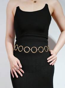 1 件女式闪亮金属金色腰链，百搭复古身体链腰带，带圆环，适合日常穿着、派对，搭配连衣裙、外套和牛仔裤，万圣节夏季、学校秋季、秋季、万圣节 - 金色 - 查看 4