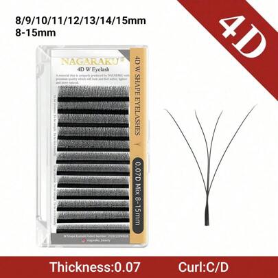 NAGARAKU 1 pieza NAGARAKU 4D W Pestañas 0.07 C/D Extensiones de pestañas en abanico 4D W premontadas, negras/marrones naturales y suaves con estilo W, pestañas individuales de marta falsa. Enviado en embalaje aleatorio: racimos de pestañas, racimos de pestañas, pestañas individuales, pestañas, pestañas postizas