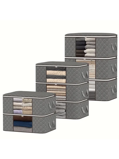 8 件大号可折叠衣物收纳袋，带窗口和提手，衣物收纳袋，毯子，地毯，礼品，玩具，节省空间的搬家袋，适用于卧室，家居，壁橱装饰装饰节日装饰房间装饰家居装饰卧室装饰礼服裤子鞋子牛仔裤靴子裙子卧室，收纳袋，家居收纳，女式白色 T 恤，女式黑色裤子，女士冬装，连衣裙，