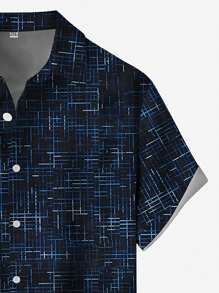 Men's Plus Size Hawaiian Vacation Casual Outdoor Geometric Line Art Pattern 3D Digital Print Lapel Pocket Loose Fit Holiday Leisure Short Sleeve Shirt - Multicolor - View 6