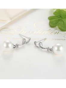 1 đôi bông tai dài có ren màu bạc S925 thời trang với mặt dây chuyền hạt dành cho phụ nữ, hoàn hảo cho các bữa tiệc và ngày hẹn hò - Bạc - Xem 3